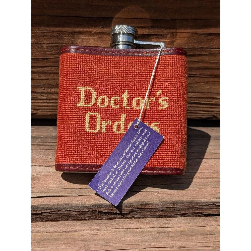 Doctor's Orders Needlepoint Flask Burnt Orange Smathers & Branson NEW Gift Dad